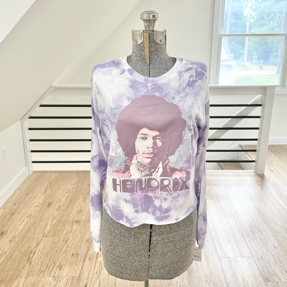 Tops - NWT S purple white pink tie-dye long sleeve crewneck crop top Hendrix T-shirt
